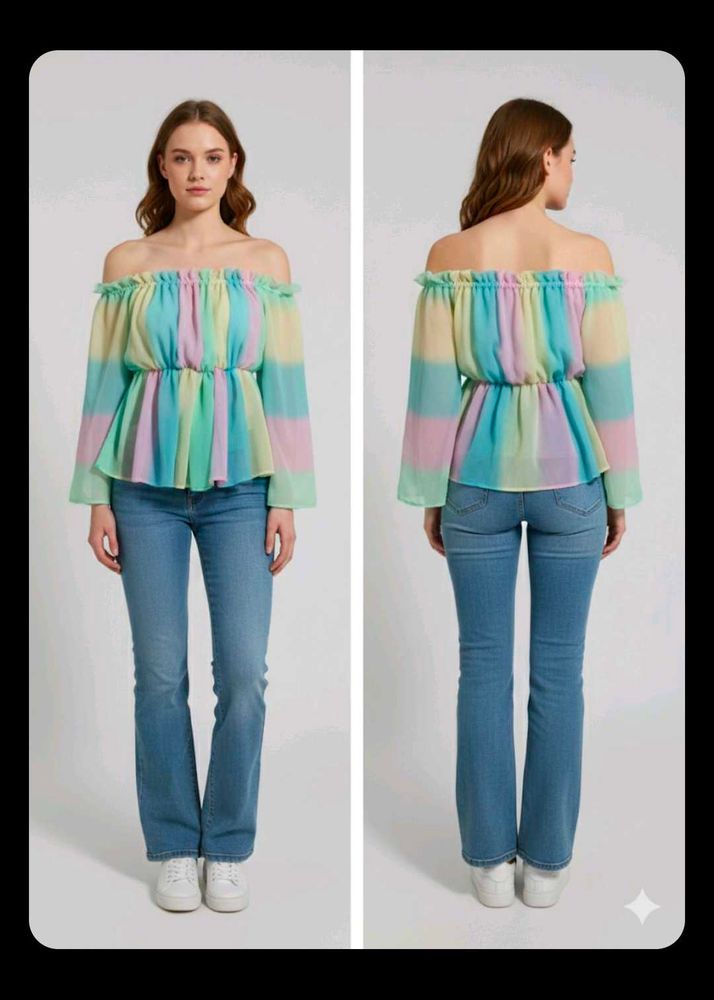 Off-Shoulder Pastel Peplum Top