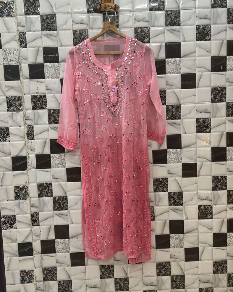 Pink Chikankari Mirror  Set