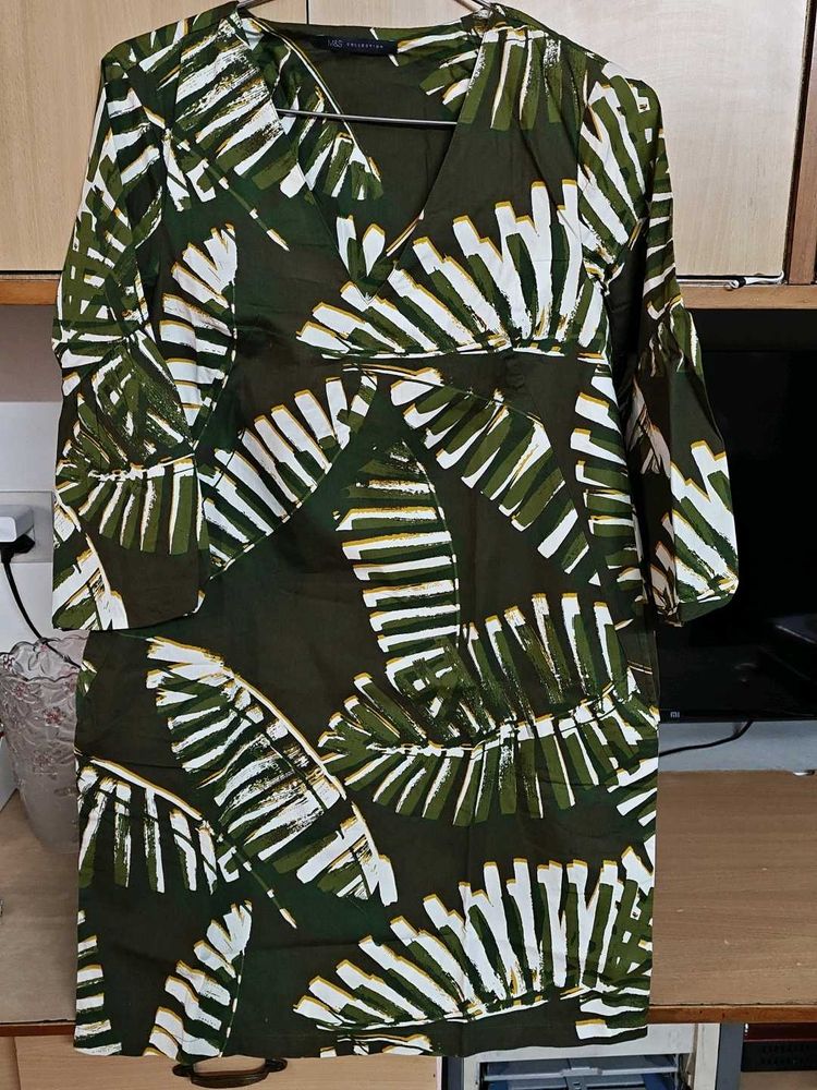 Green Leaf Print Dress