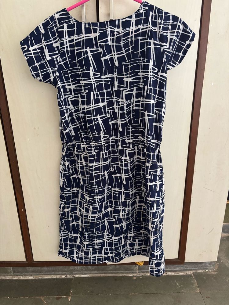 Navy &amp; White Print Mini Dress