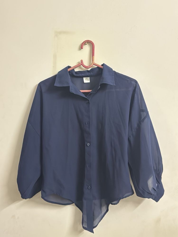 Navy Blue Sheer Blouse