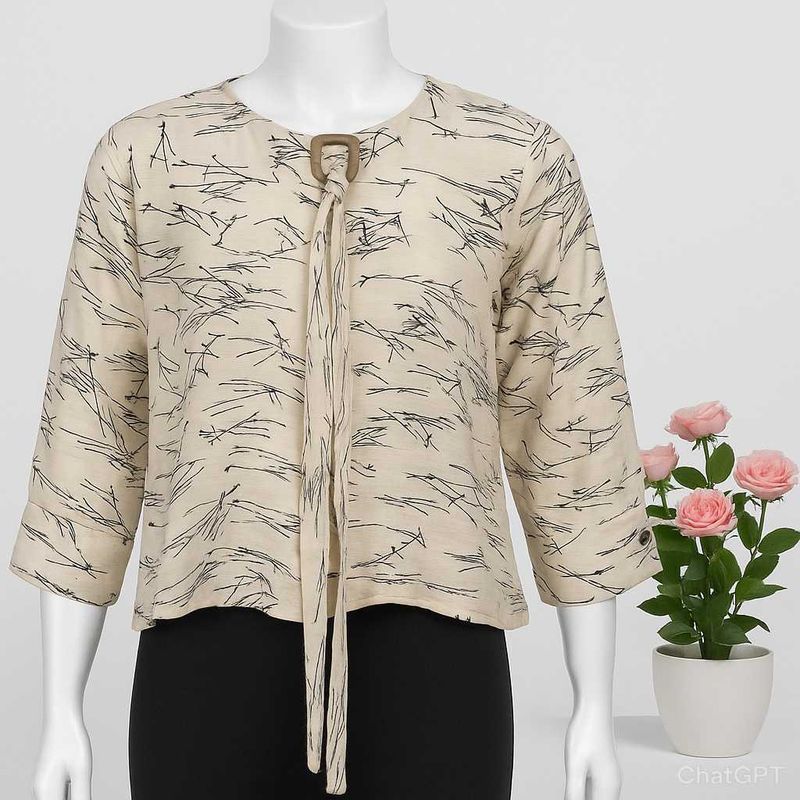 Beige Abstract Print Crop Top