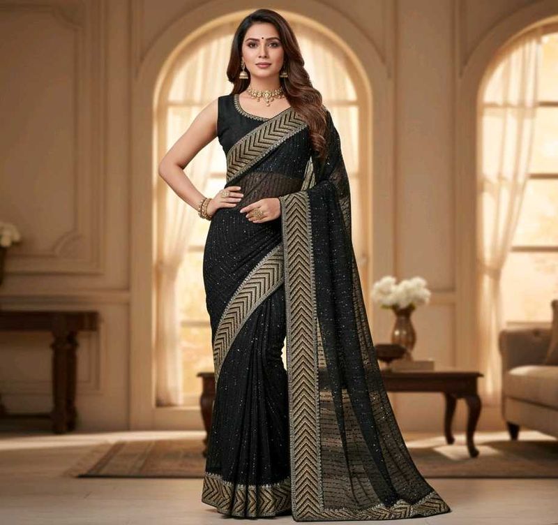 Black Embellished Saree with blouse piece