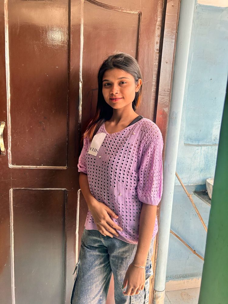 Lavender Crochet top With Embellished Pearls