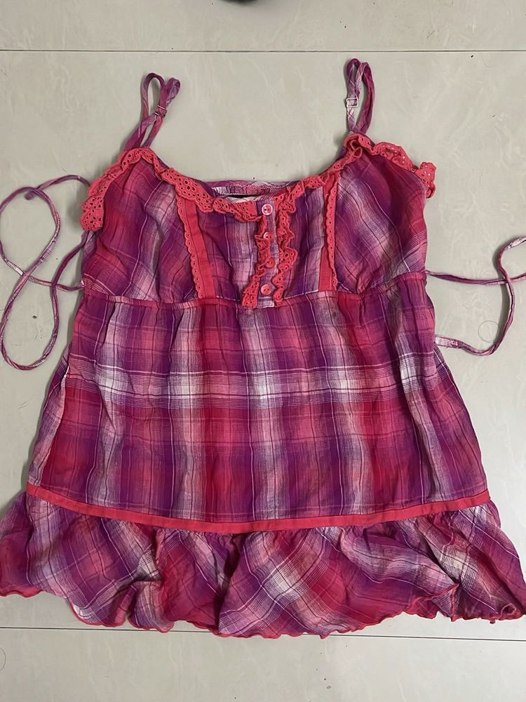 Pink Plaid Cami Top