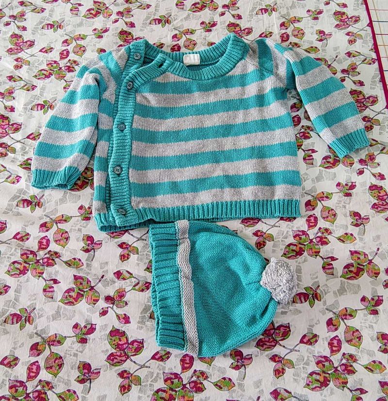 Sweater And Cap For 3-6months Baby