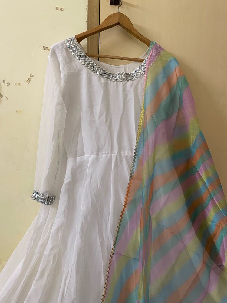 Elegant White Anarkali Suit Set