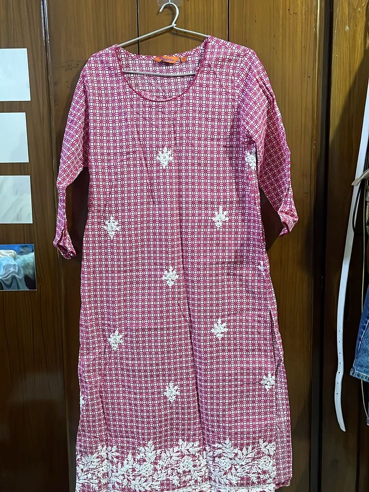 Pink And White Chikankari Patch Work