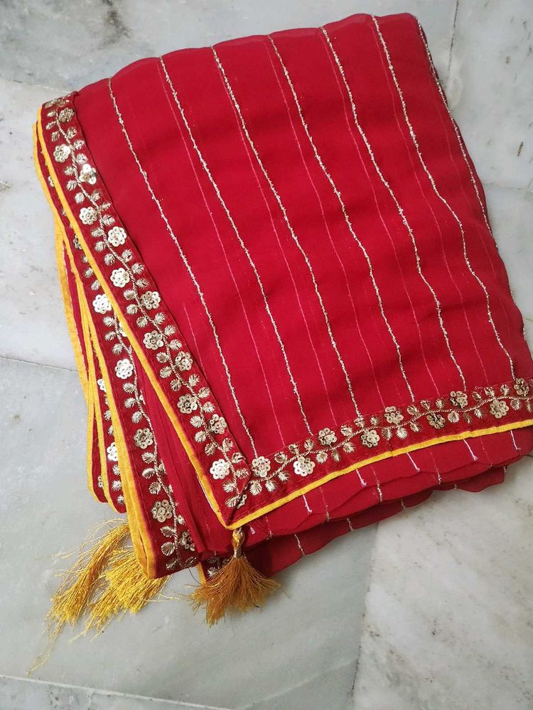 fully Red saree with zari work less