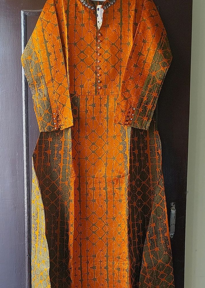 Ethnic Partywear Gown/Dress In Rust Tie And Dye