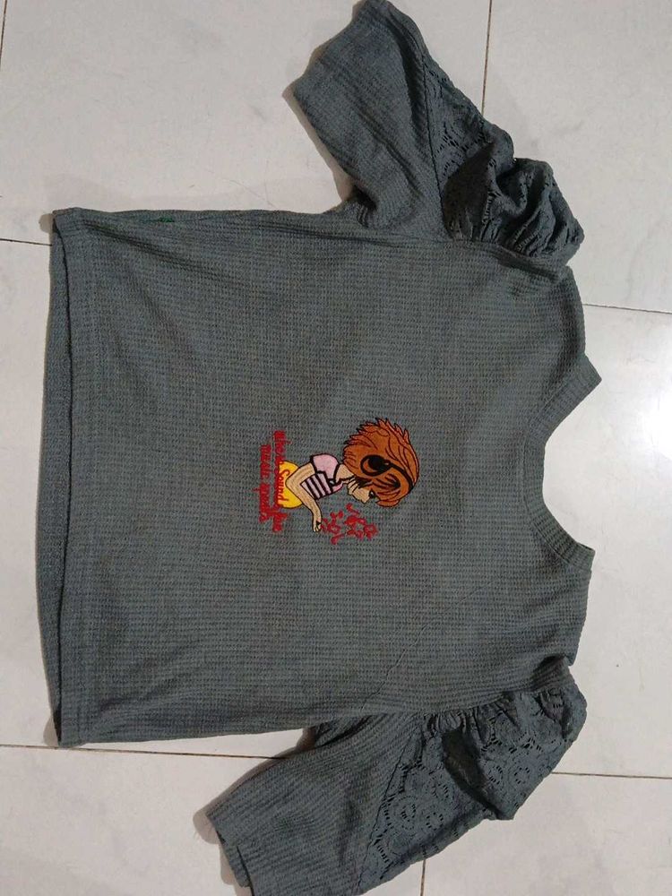 Gray Graphic Print Top