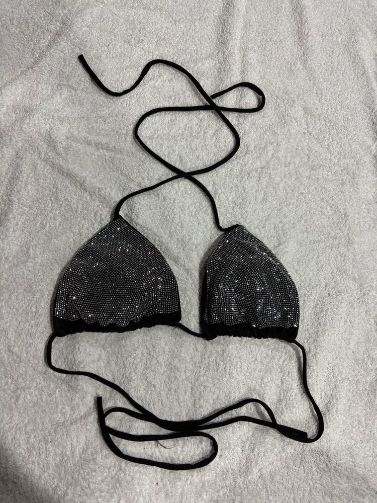 Sparkly Silver Bikini Top
