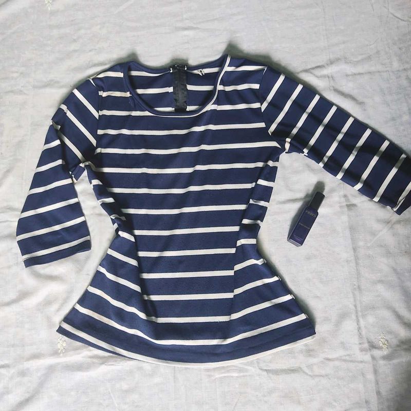 Navy Blue And White Striped Top