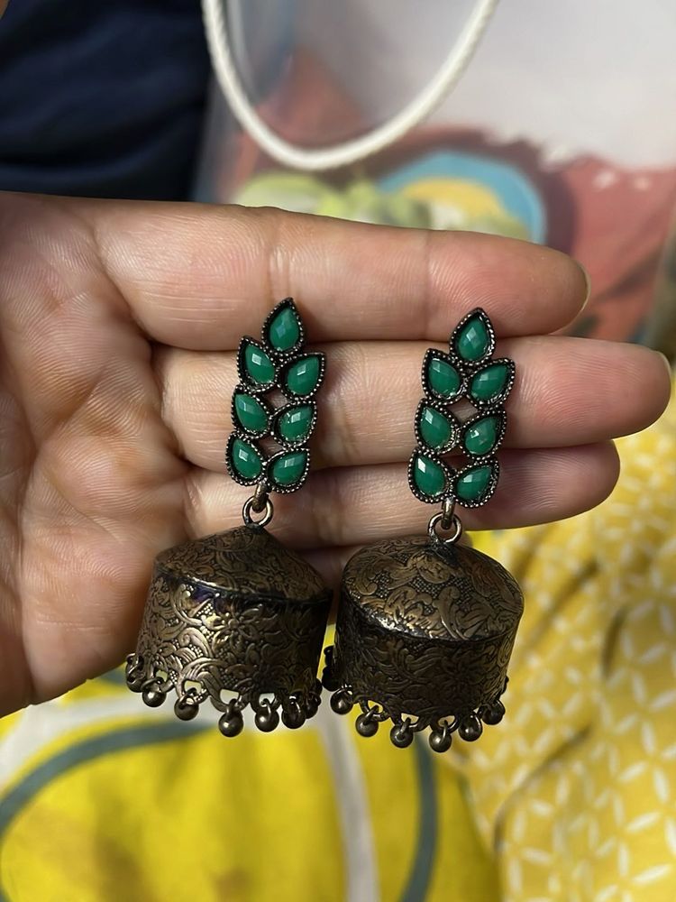 Green Jhumka Earrings