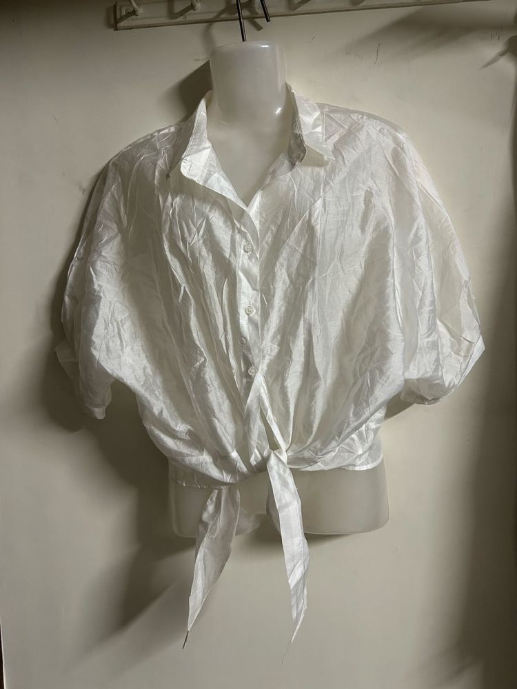 White Tie Front Blouse
