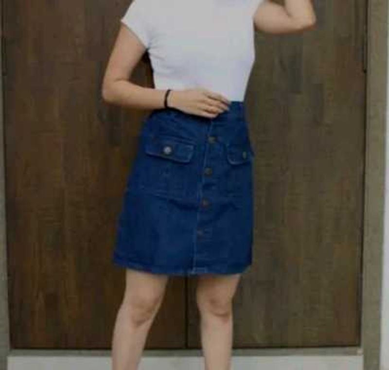 Denim Button-Front Skirt