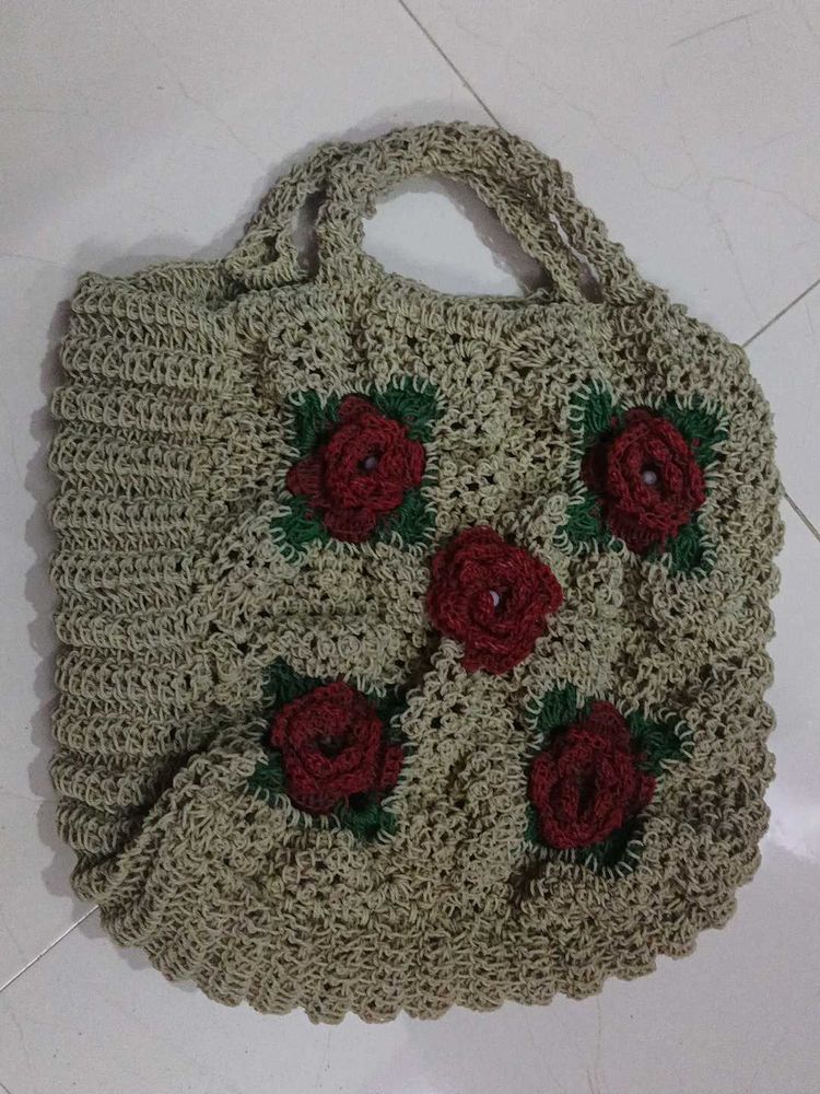 Crochet Floral Tote Bag,