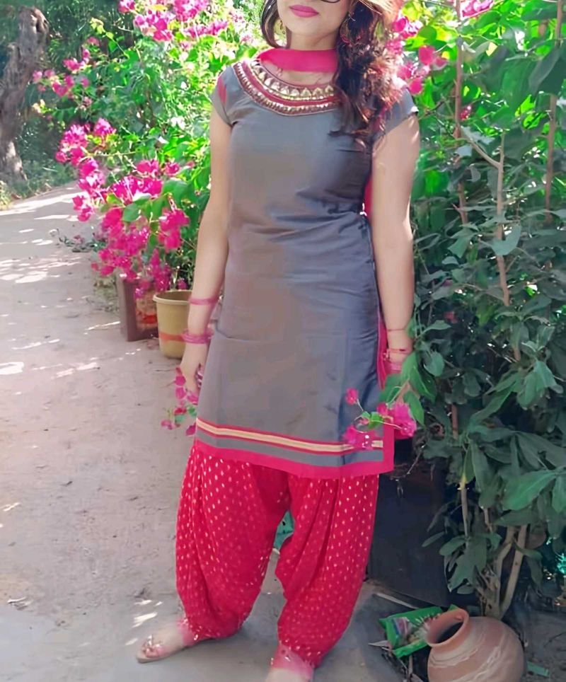 Punjabi Rani Colour Patiala Suit With Dupatta