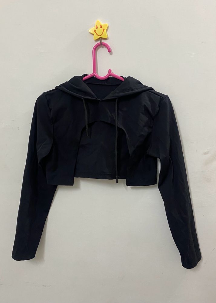 Cape Drop Shoulder Crop Top - Black
