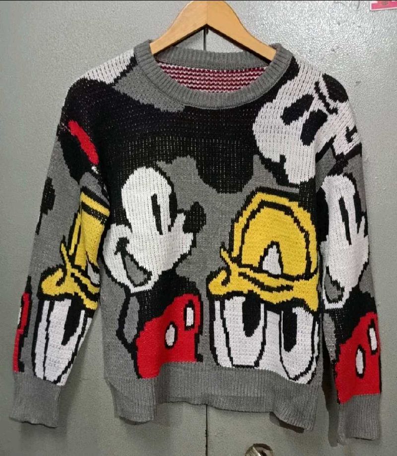 Vintage Mickey &amp; Donald Graphic Knit Sweater