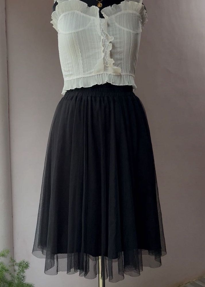 Black Tulle Midi Skirt
