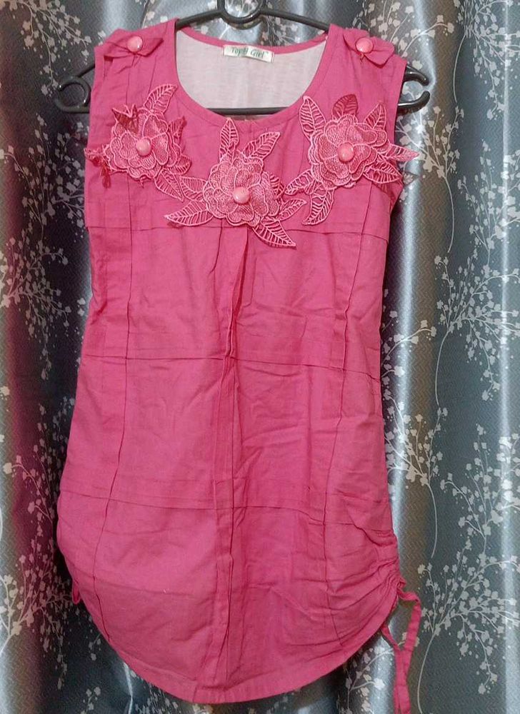 Pink Floral Applique Top