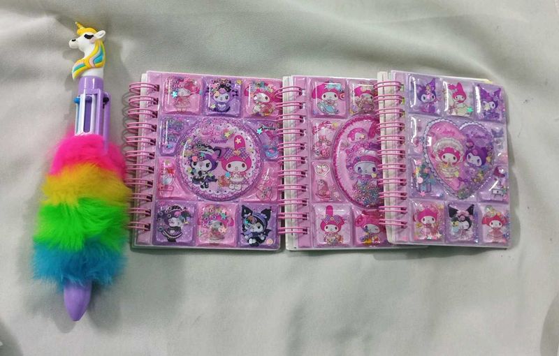 sanrio water diary and unicorn multicolour pen