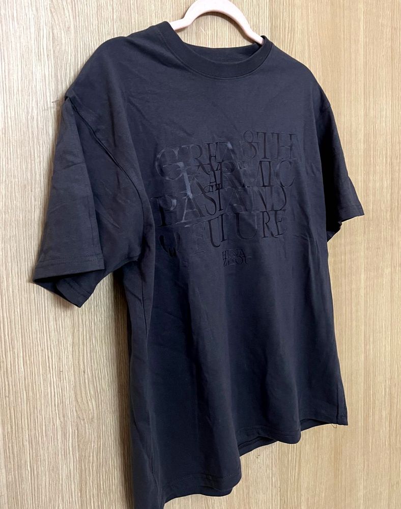 Unique Grey Embossed Text T-Shirt