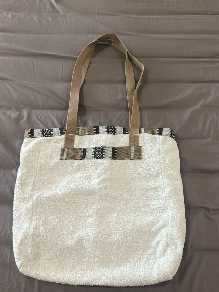 White Cotton Tote Bag With Design