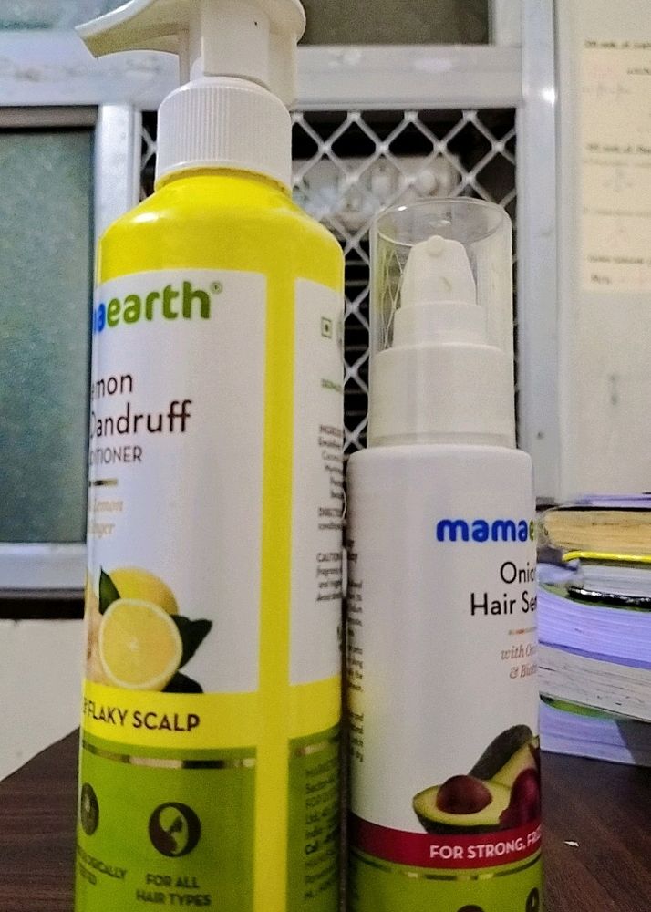mamaearth Onion Hair Serum and Lemon Anti Dendruff Conditioner