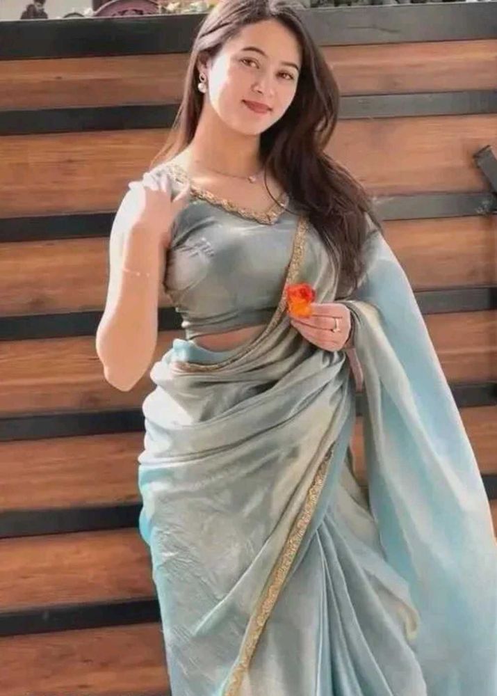 Chiffon sea blue saree