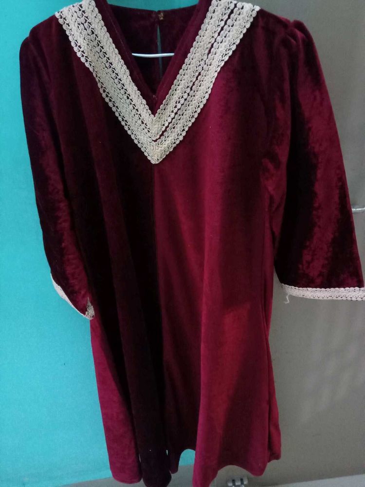 Elegant Maroon Velvet Kurta