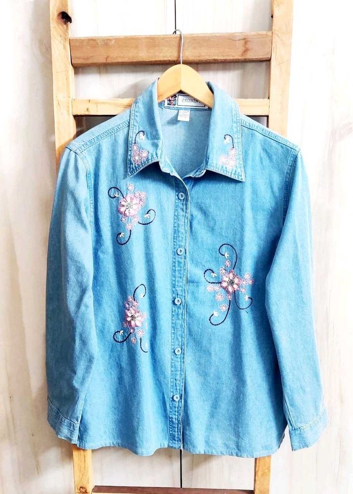 Denim Embroidery Work Shirt Size-42-XL
