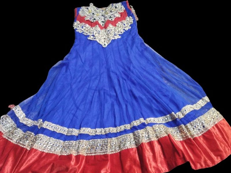 Blue &amp; Red Embellished Anarkali Dress