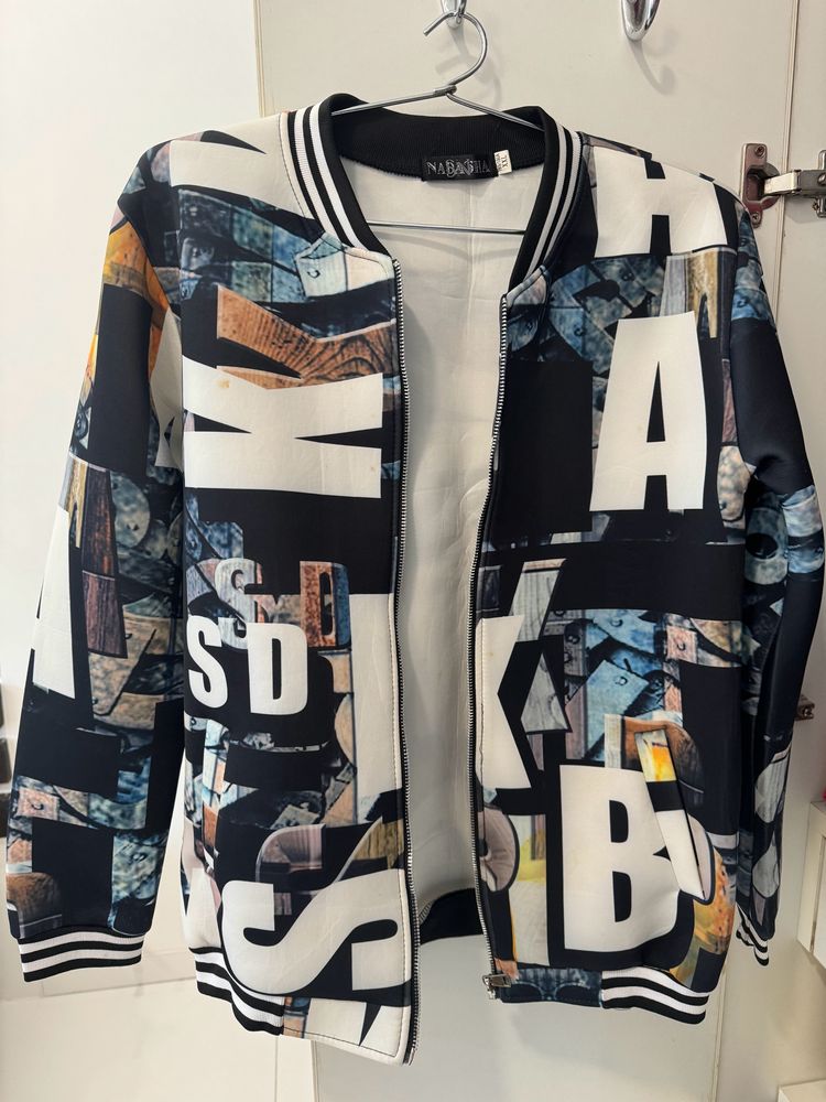 Unique Graphic Print Bomber Jacket