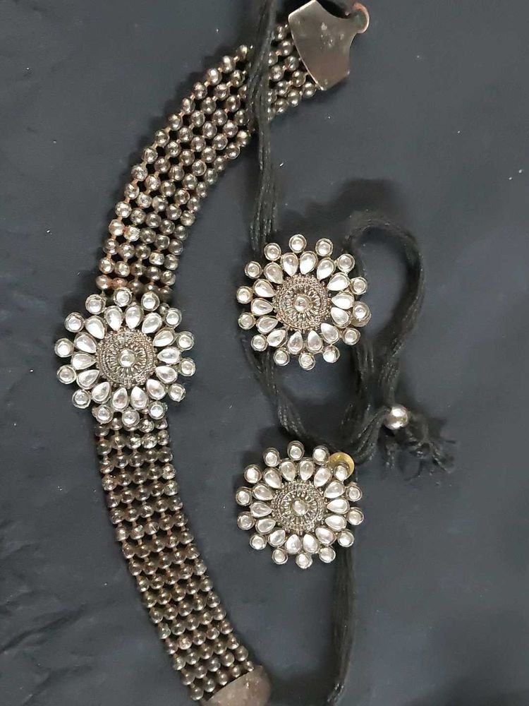 Oxidized Silver Necklace &amp; Earring Set