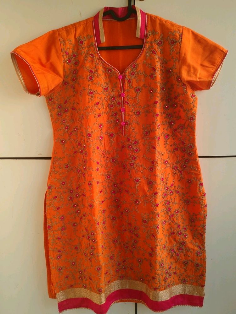 Orange Embroidery Kurti