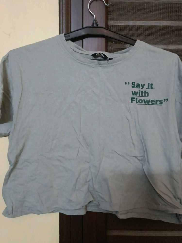 Sage Green Graphic Crop Top