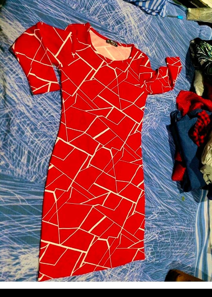 Women Shein Red Dress Full Sleeves