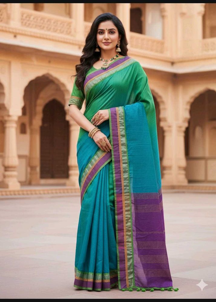 Elegant Green &amp; Blue Saree
