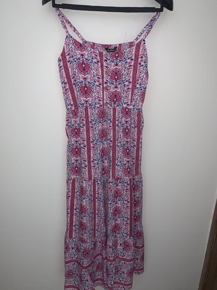XL size - Zudio Pink and Blue Shoulder Straps Maxi Dress