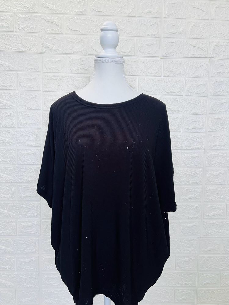 Black Half Sleeves Batwing Thick Top Wear