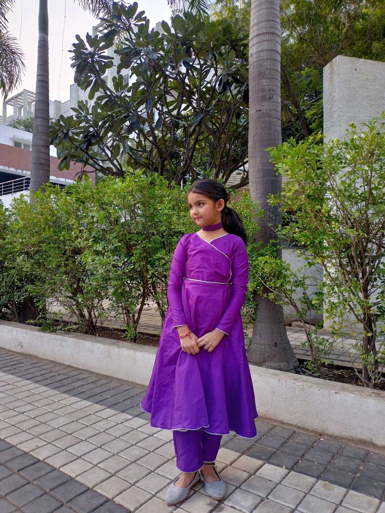 Girls Purple Anarkali Kurta Set