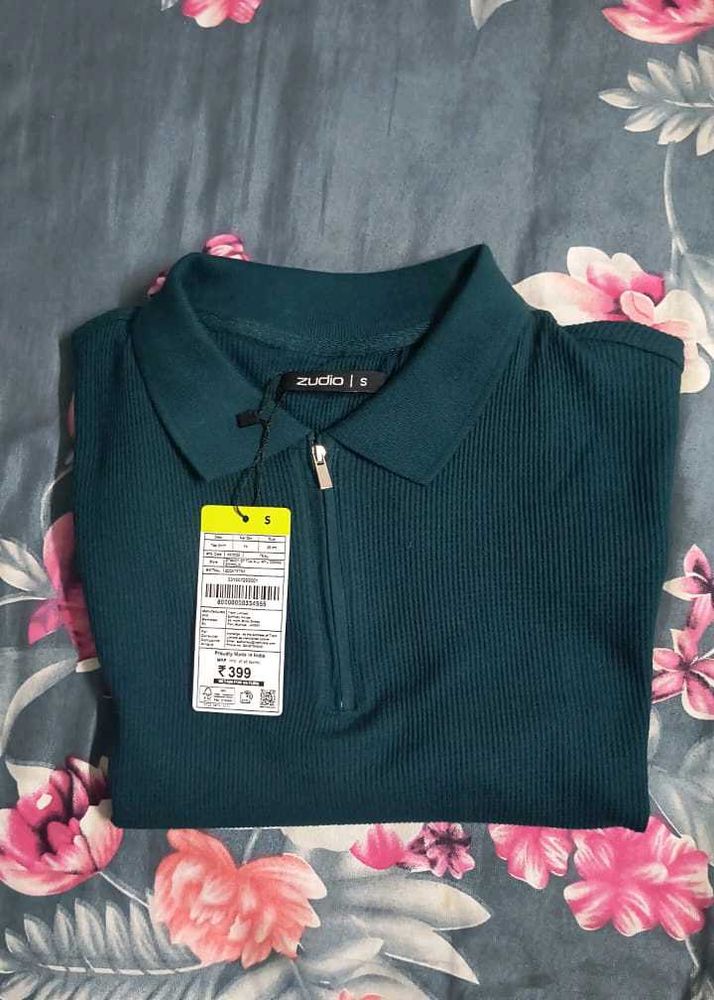 Green Ribbed Polo T-Shirt