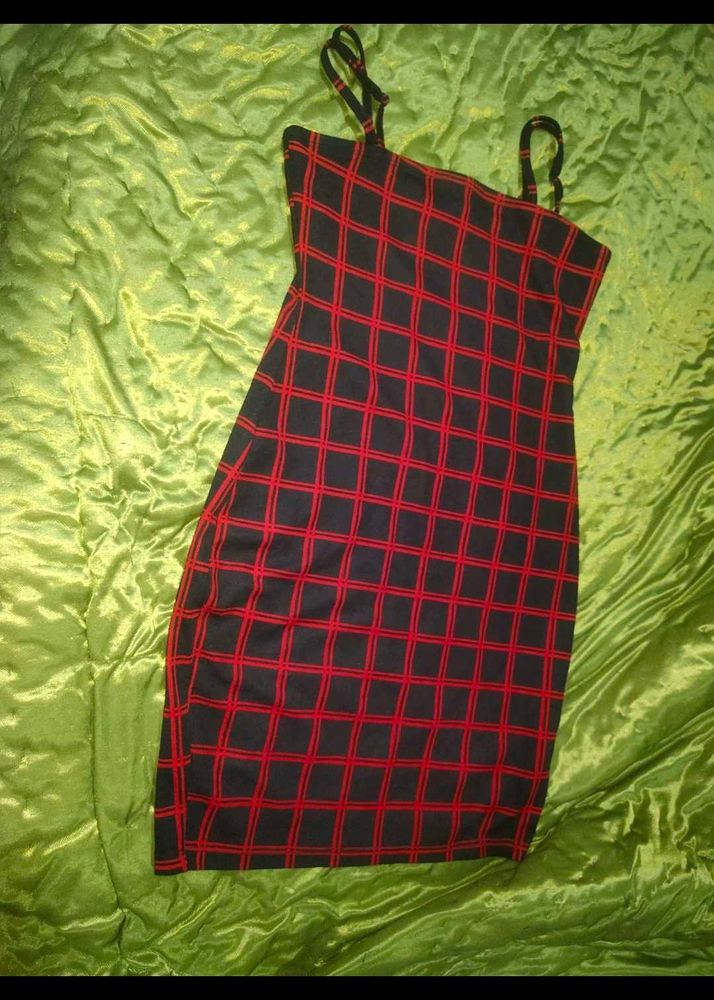 Check Design Red Black Bodycon Shein Dress