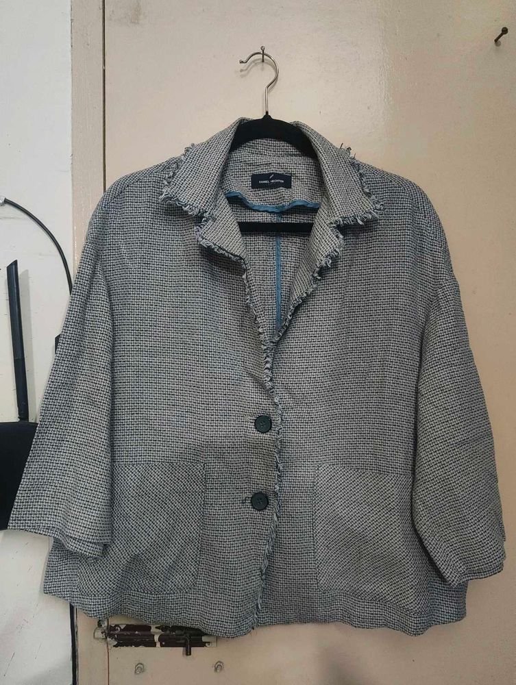 Textured Blue Cropped Jacket