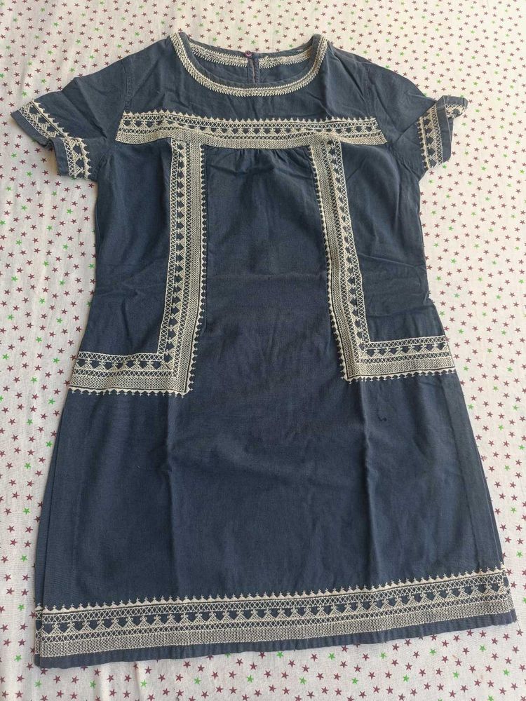Blue Embroidered Denim Top Dress