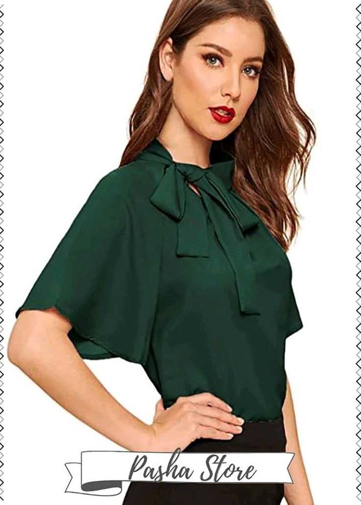 Elegant Green Tie Neck Blouse