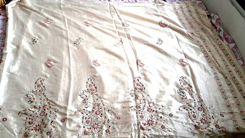 Skin Color  Saree  With  Embroidery.