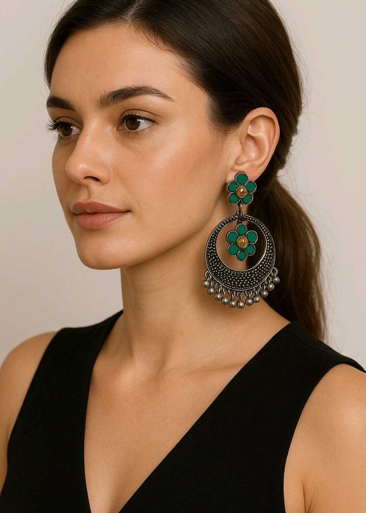 Boho Green Flower Dangle Earrings
